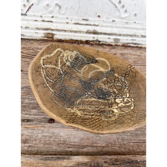 Vintage Brown Abstract Art Pottery Footed Bowl Signed - Picture 7 of 12